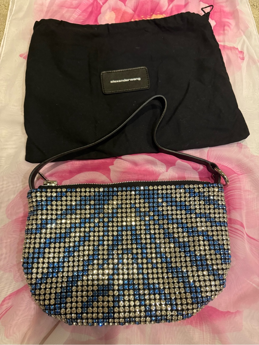 Blue & Silver Crystal-Embellished Evening Shoulder Bag